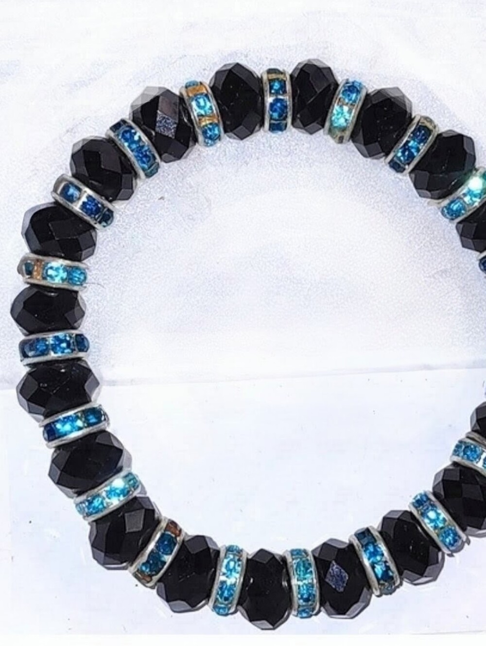 Black Faceted Beads & Crystal Rondelle Bling Bracelet